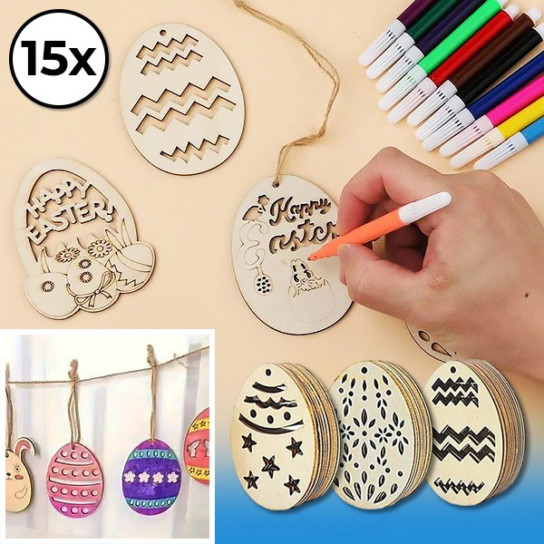 Velykiniai mediniai kiaušiniai (15 vnt.) | EGGNAMENTIFY